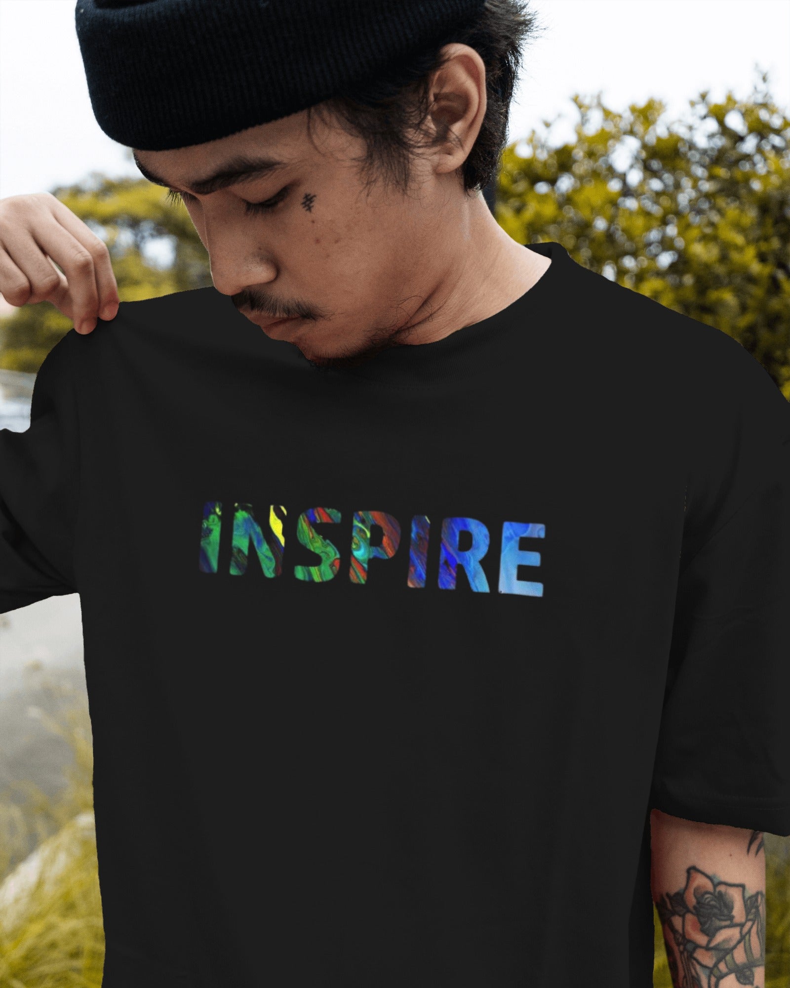 Inspire - Oversized Black Front Tee