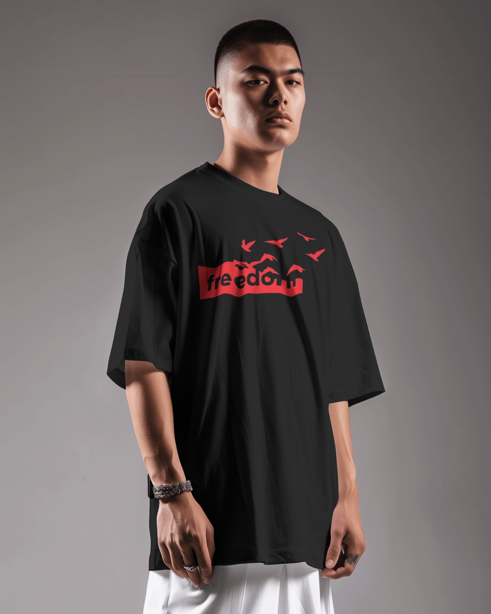 Freedom - Oversized Black Front Tee