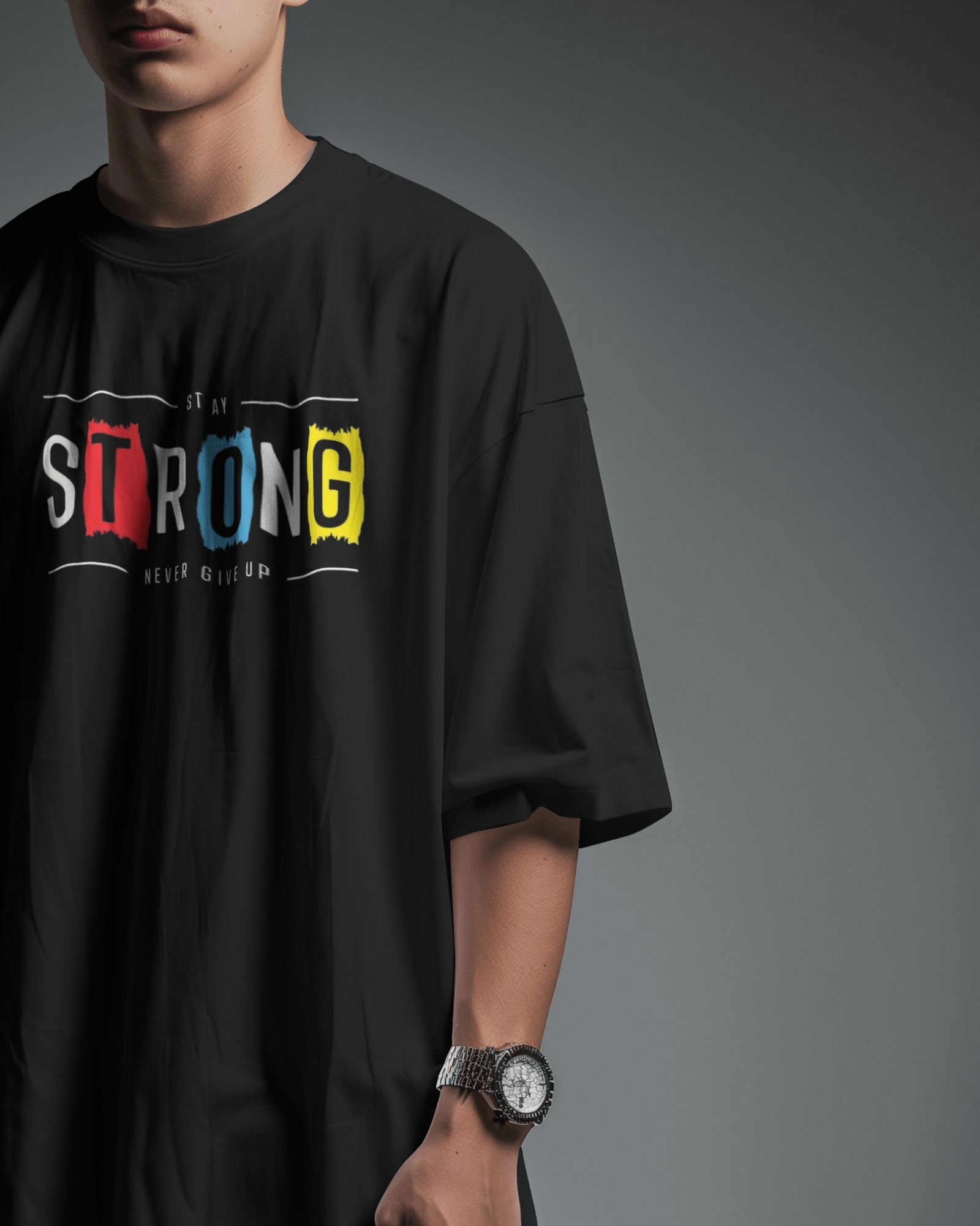 Strong - Oversized Black Front Tee