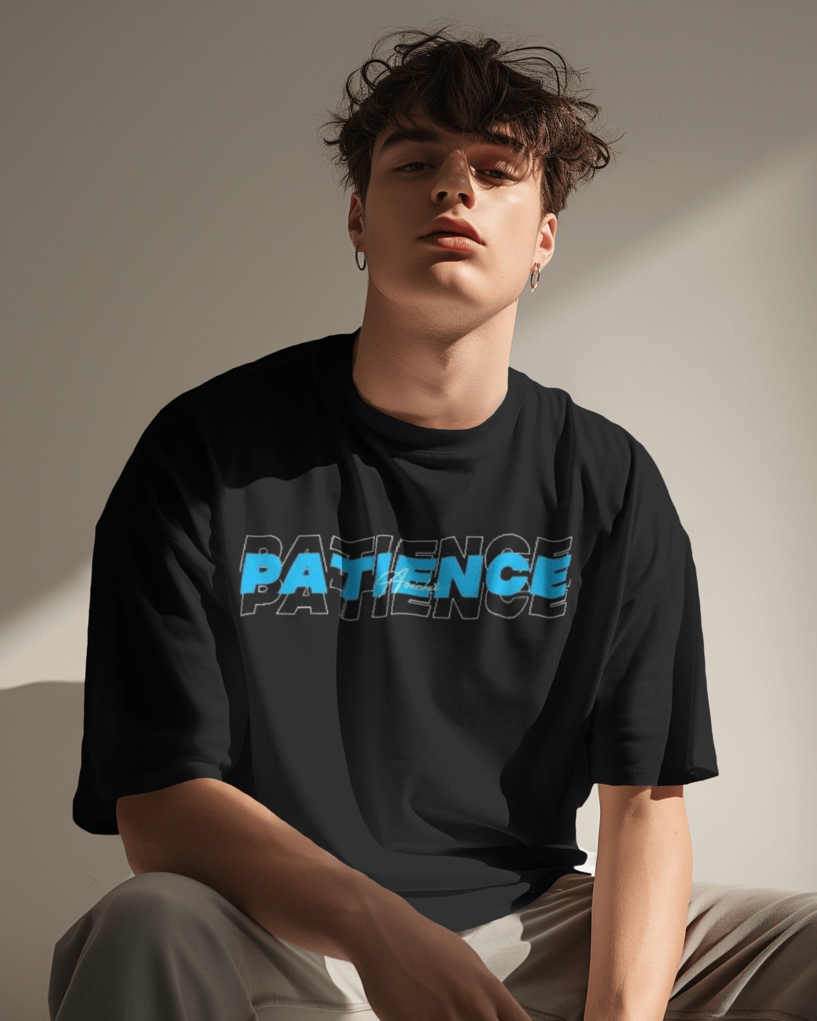 Patience - Oversized Black Front Tee