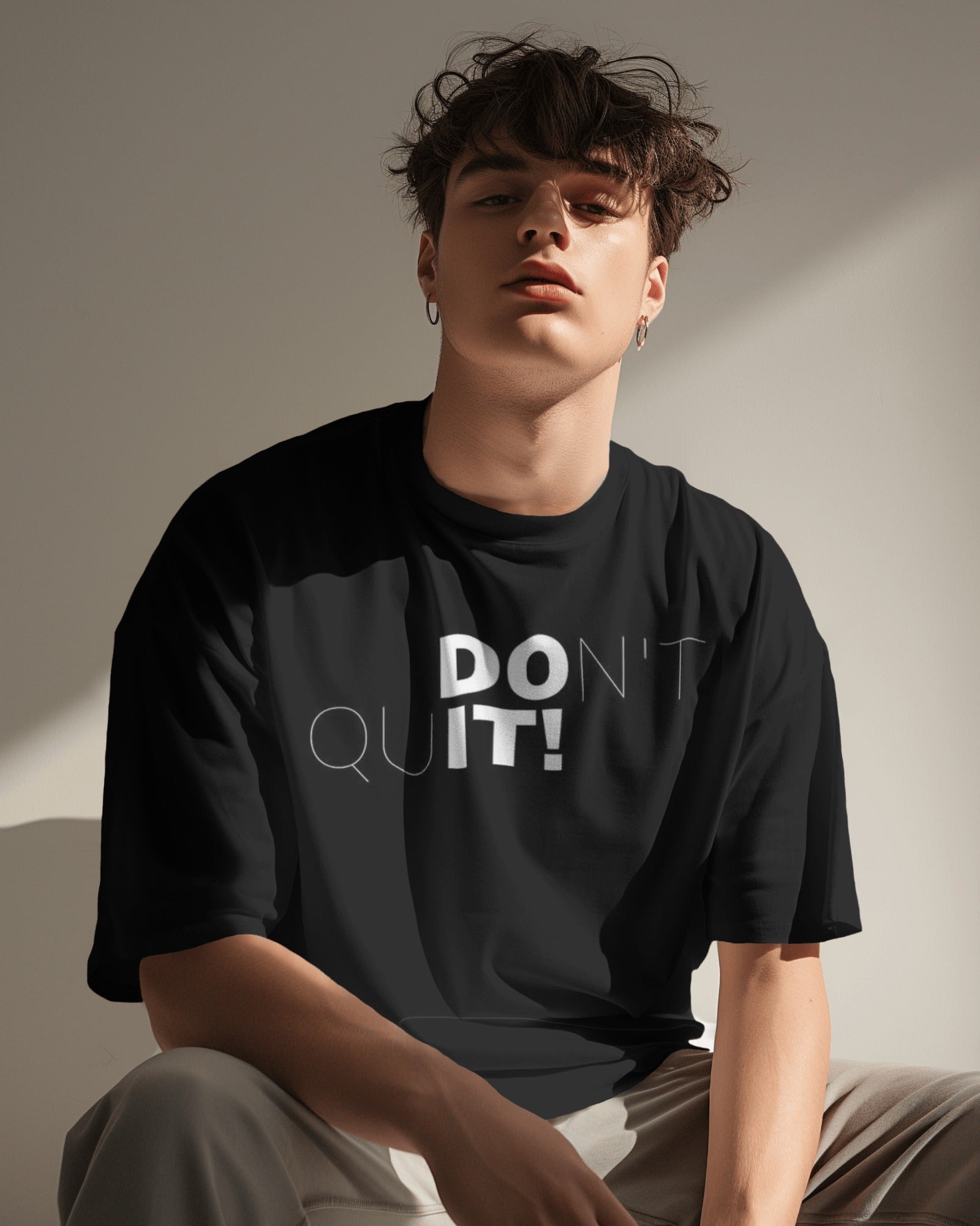 Dont't Quit - Oversized Black Front Tee