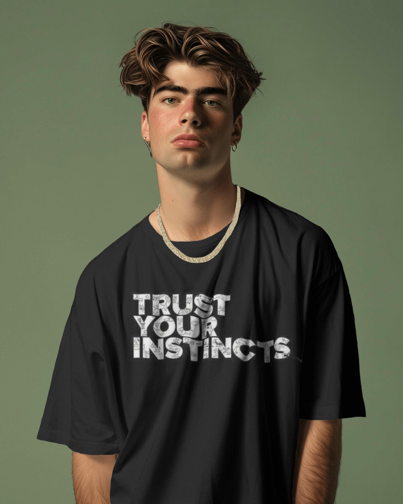 Trust You Instincts - Oversized Black Front Tee